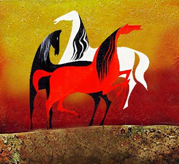 horse cats Painting - Decor acrylic horse and steel sands original abstract